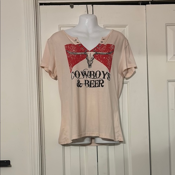 Tops - Cowboys & Beer Graphic Tee - Cream